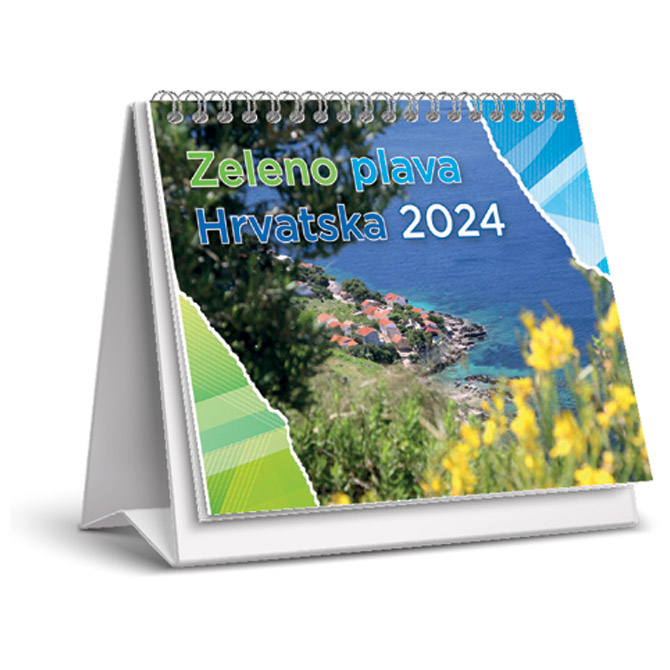 Kalendar Zeleno-plava Hrvatska 13 listova spirala JP s kuvertom